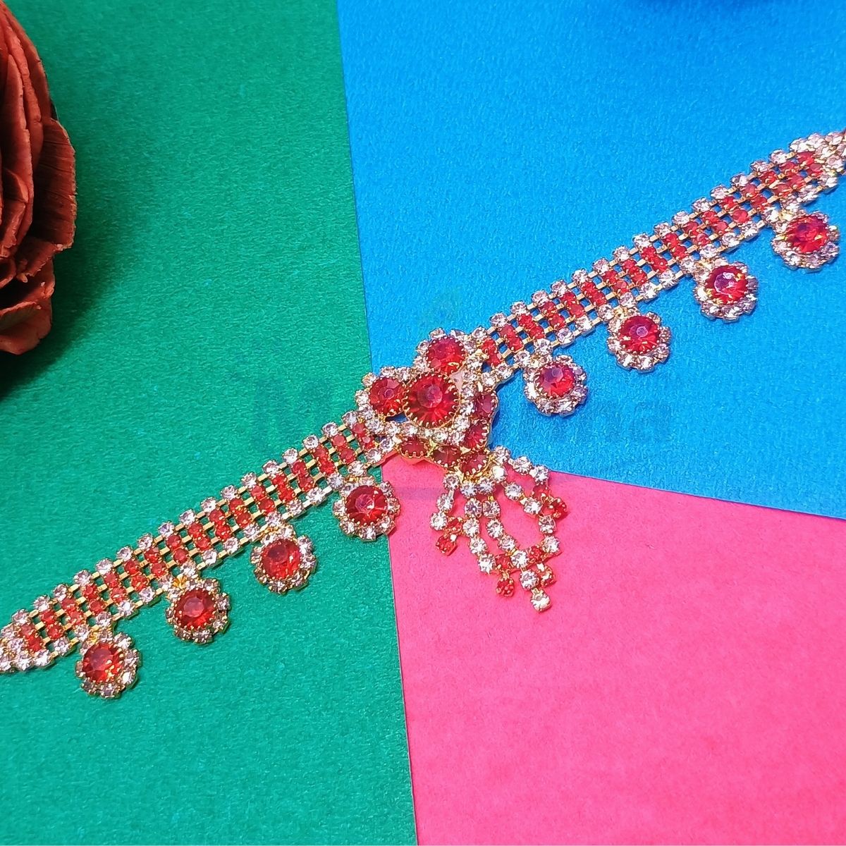 Multicolor stone decorate kamarbandh with latkan for Idols (5 Inches)