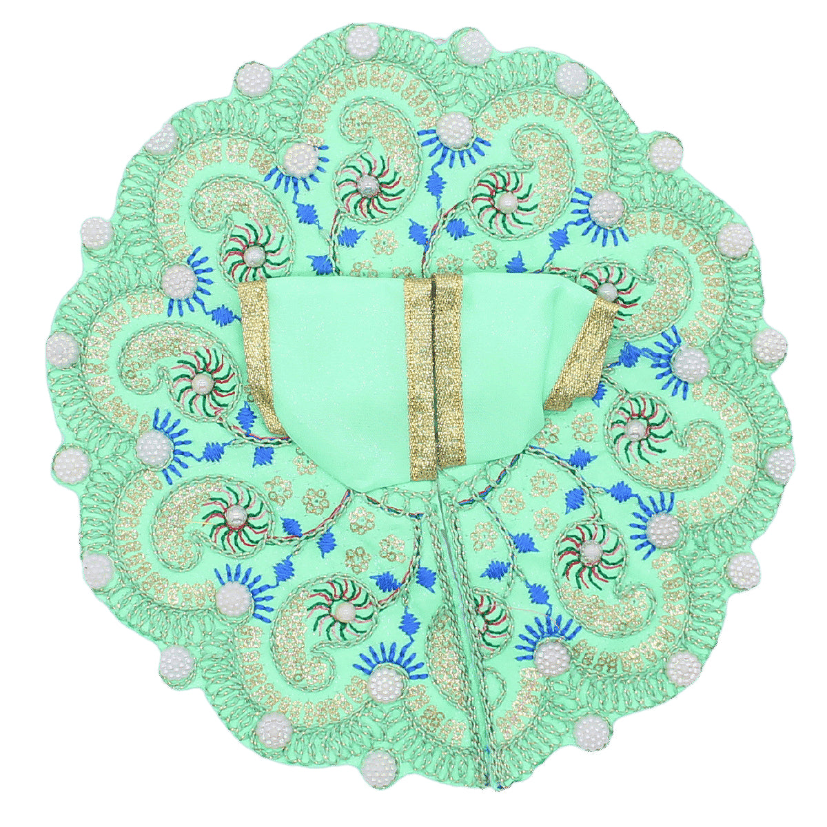 Moti decorated & leaf design green dress for Laddu Gopal