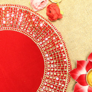 Heavy border work round shape Aasan for  Temple / Mandir
