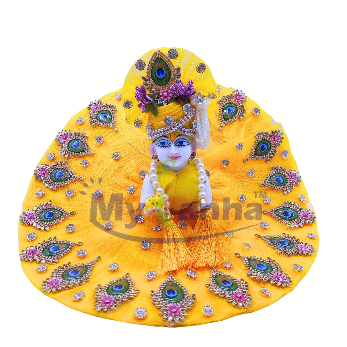 Feather style patch decorated yellow dress (Full set)