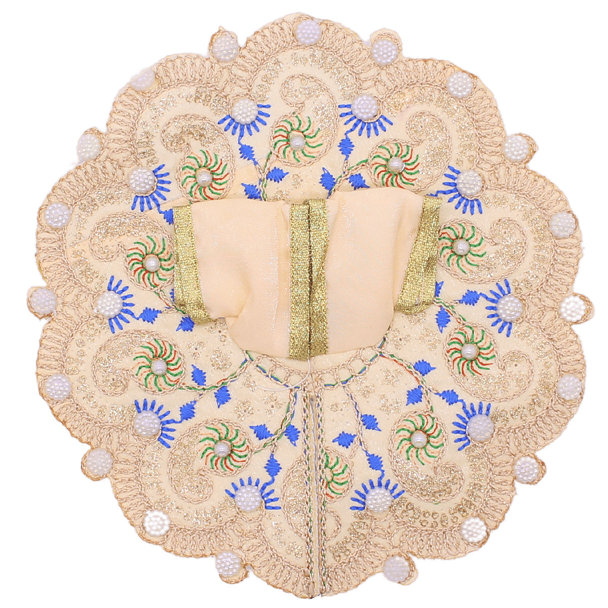 Moti decorated & leaf design cream color dress for Laddu Gopal