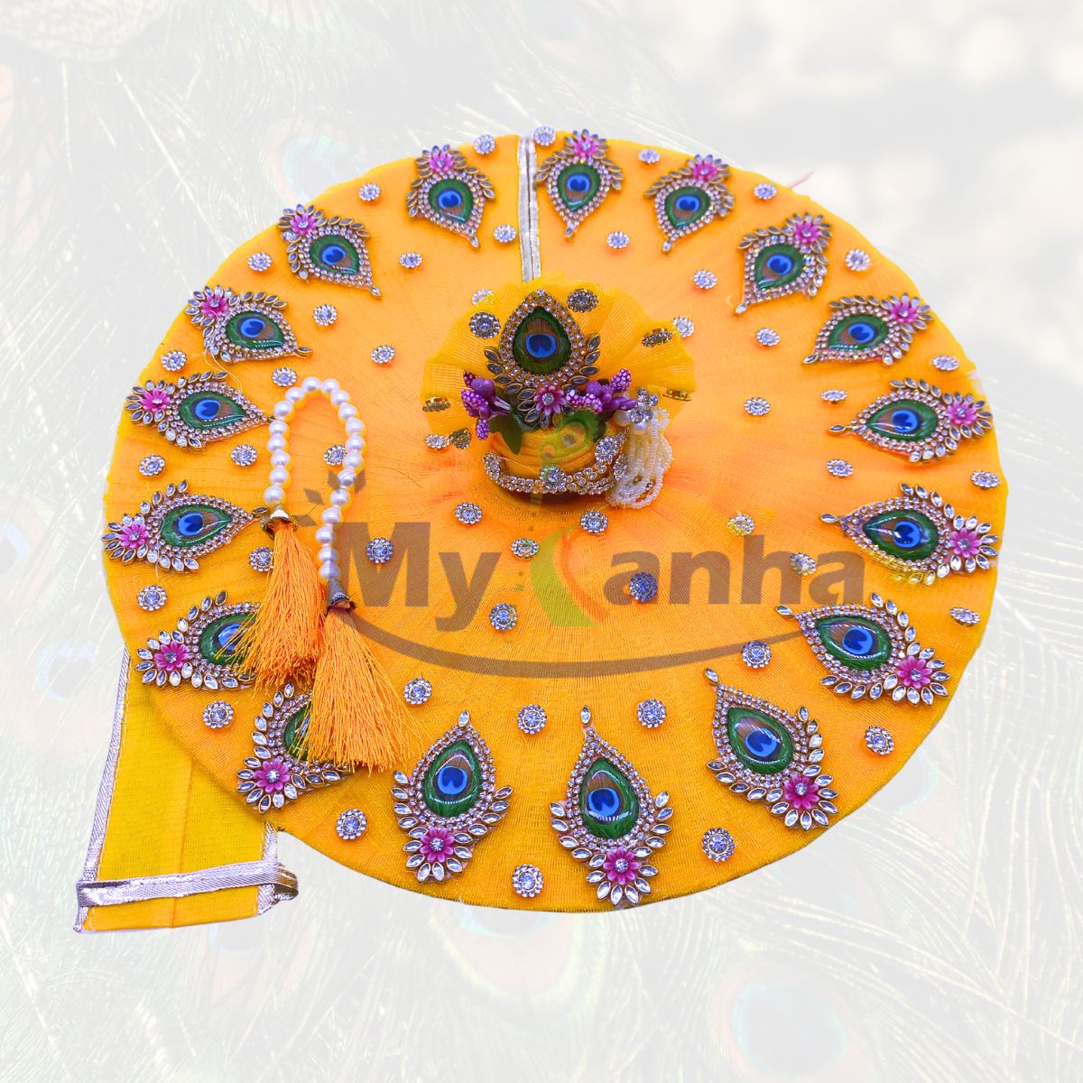 Feather style patch decorated yellow dress (Full set)