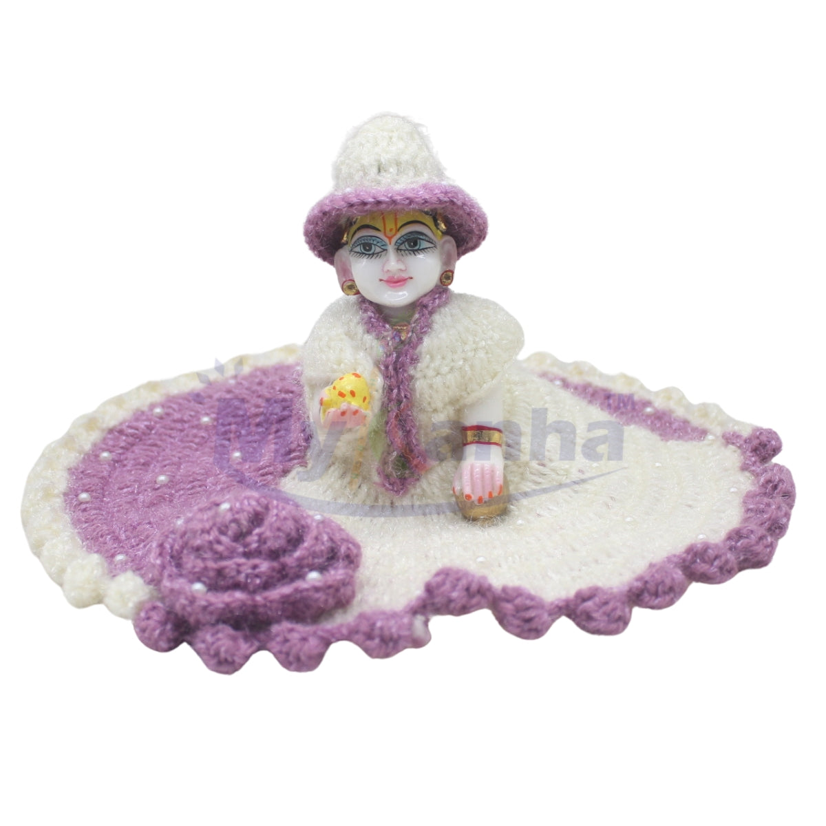 Moti decorated Cream and Lavender color woollen dress for Thakur ji
