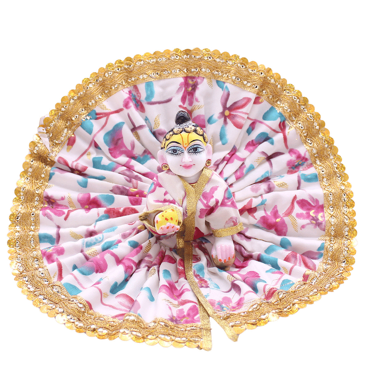 Flower printed lace decorated dress for Laddu Gopal JI