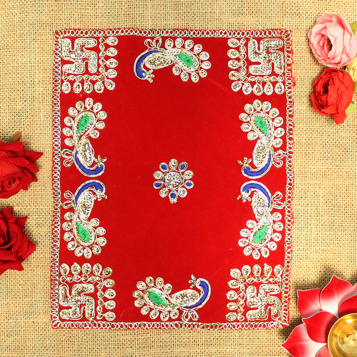 Peacock & Swastik designer aasan for Pooja