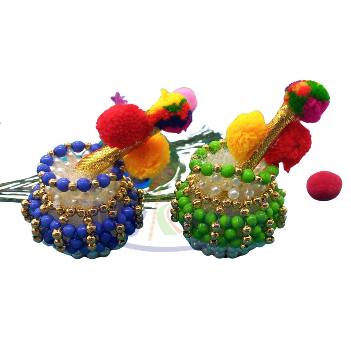 Beads decorated makhan matki with Stick for Janmashtami