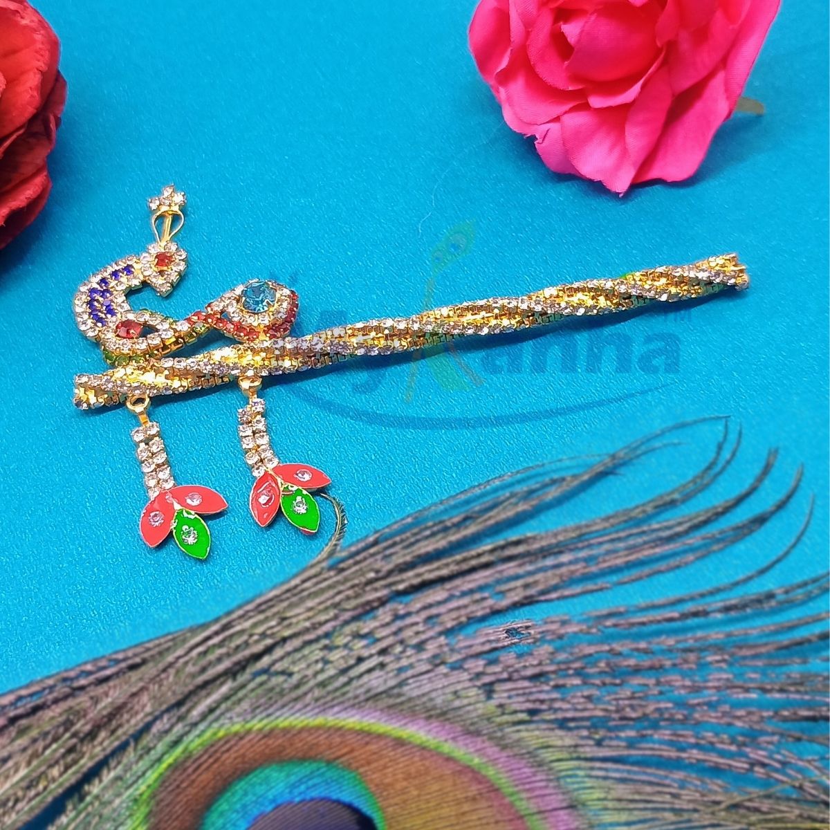 Peacock design heavy flute / bansuri for Laddu Gopal Ji (4 Inches)