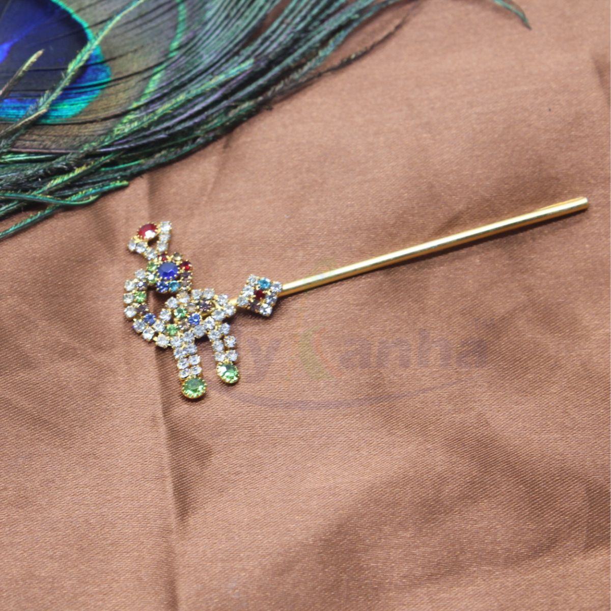 Stone Decorative peacock back neck design flute for Idols (3 inches)
