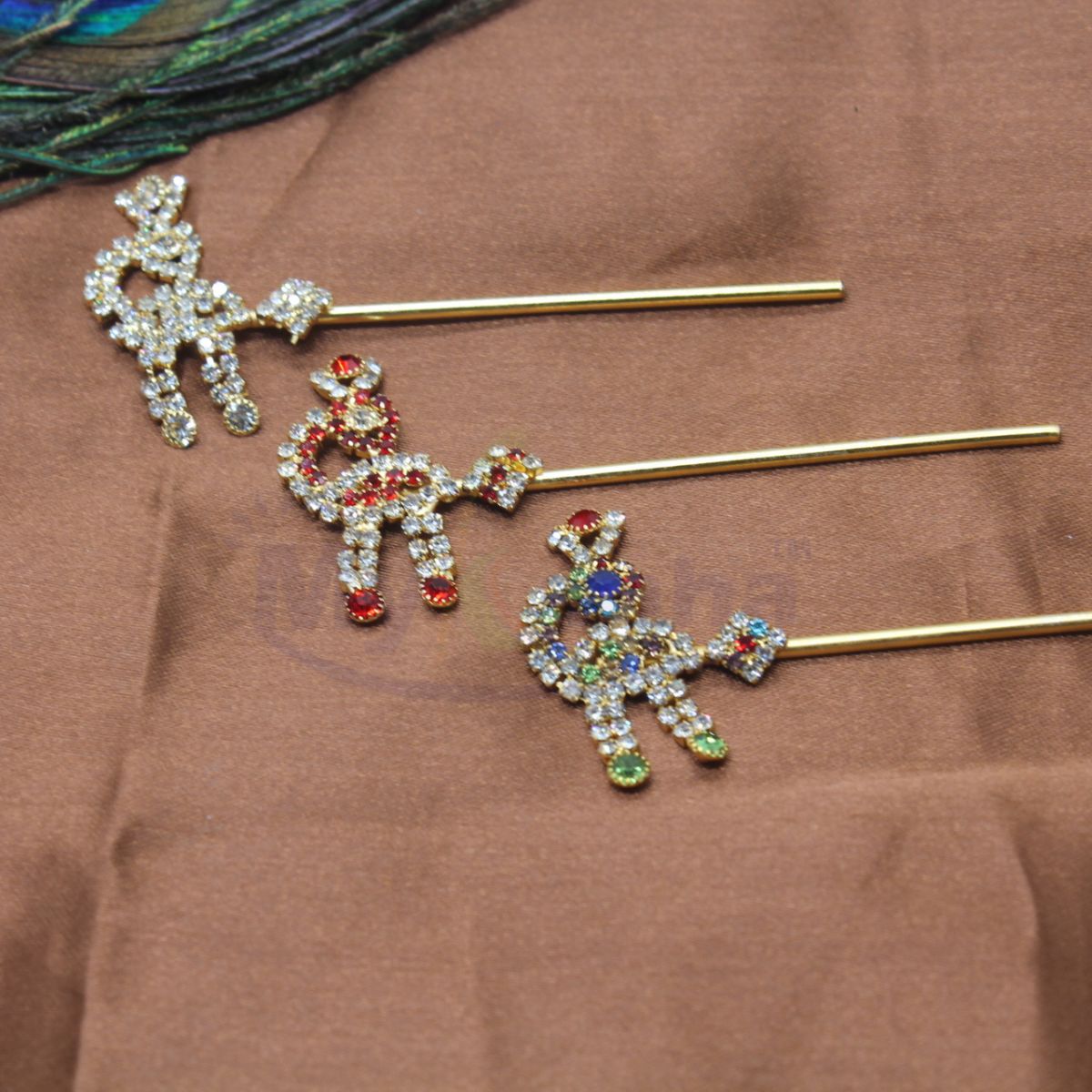 Stone Decorative peacock back neck design flute for Idols (3 inches)