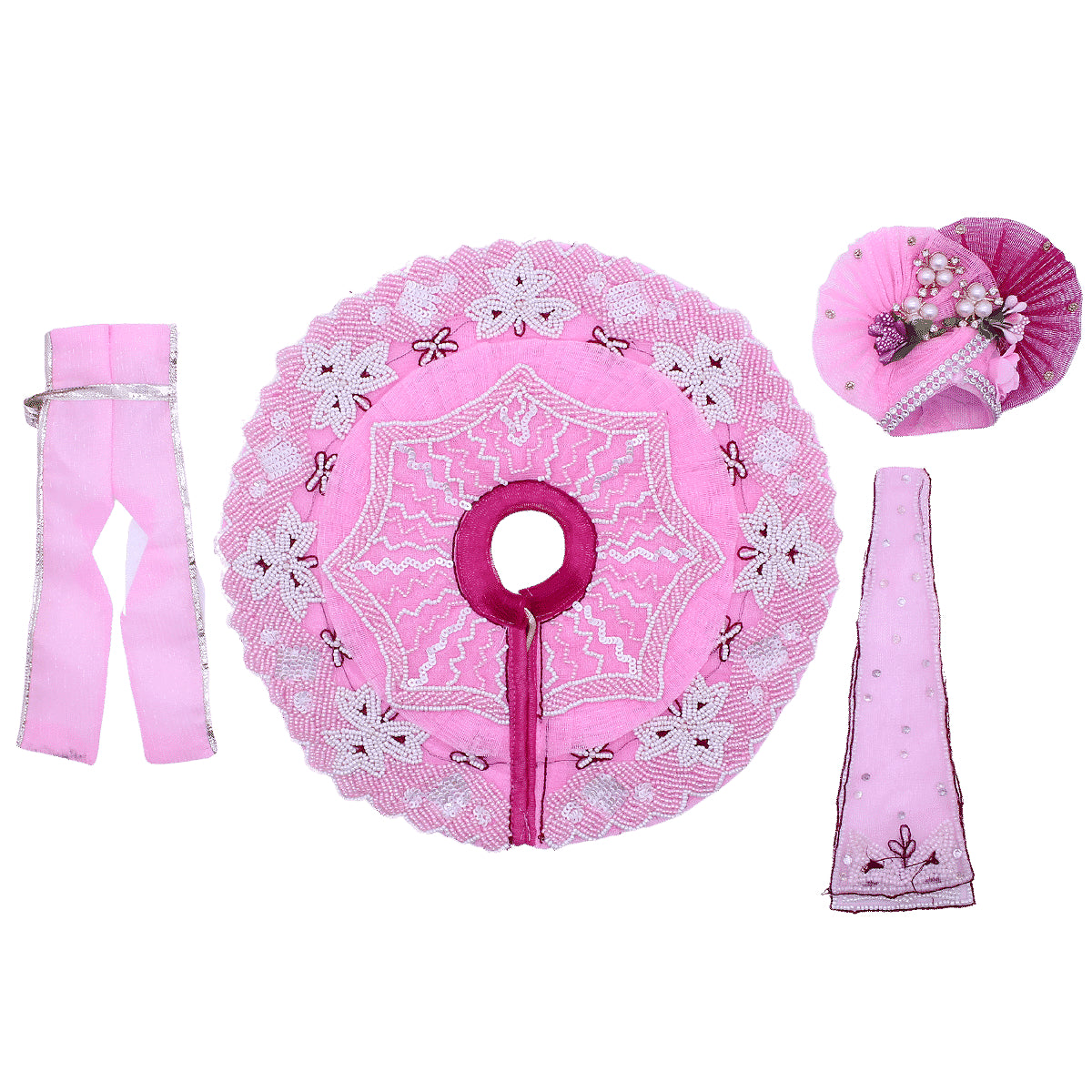Heavy zari work decorated Pink Dresses for Laddu Gopal Ji (Full set)
