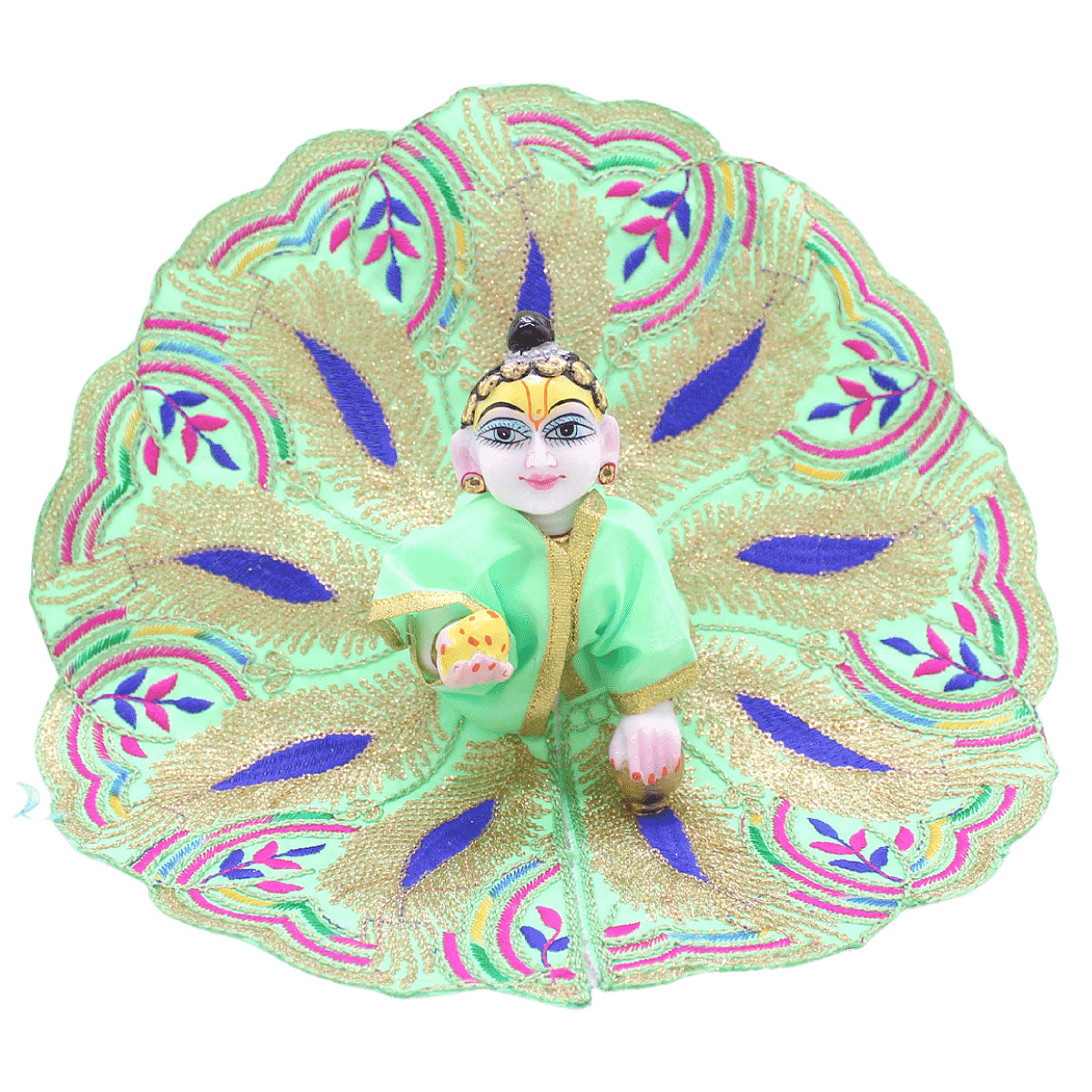 Leaf design decorated green dress for bal gopal