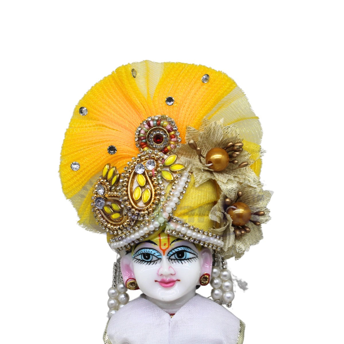 Yellow Stone-Studded Pagdi with Floral Design for Idols