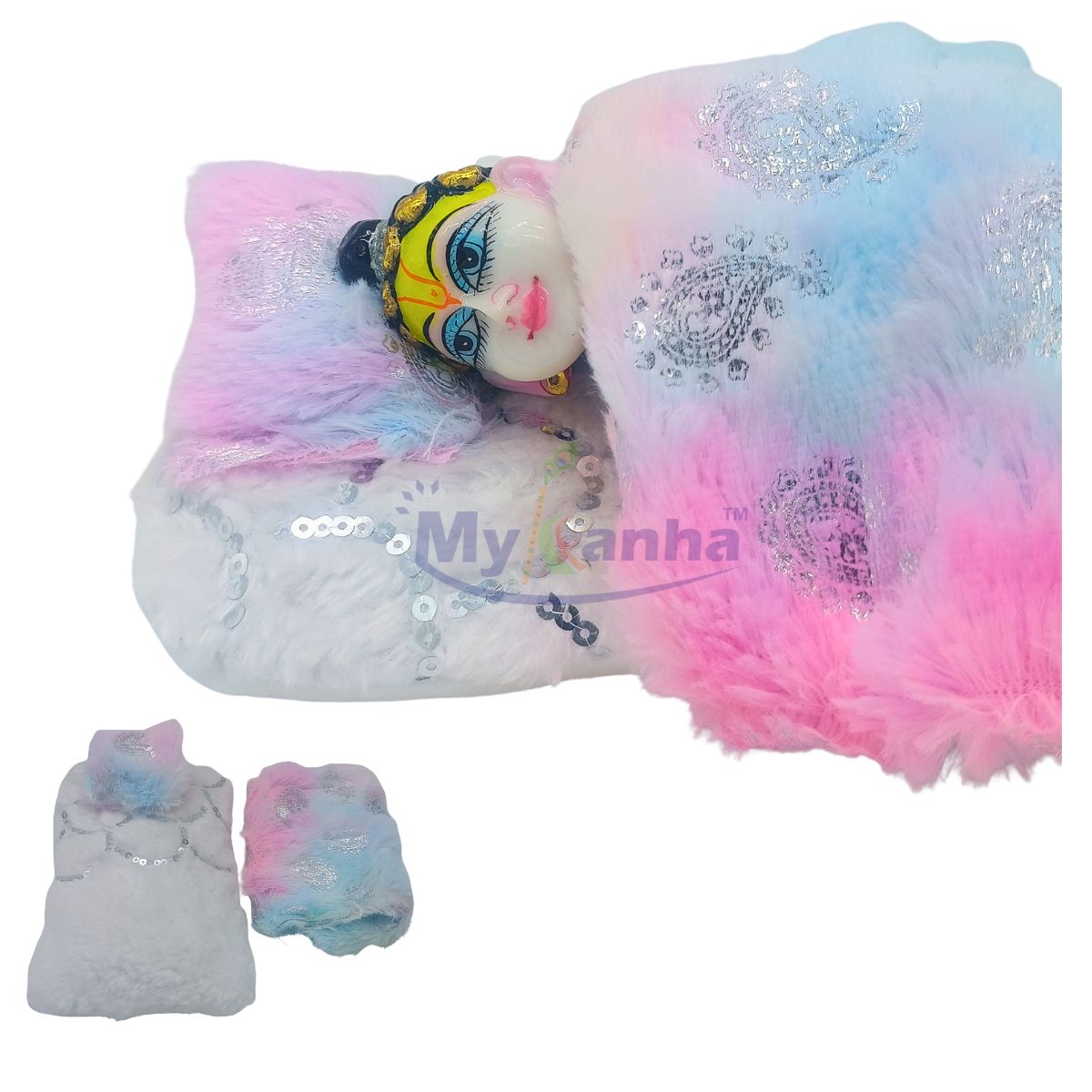 Winter gaddi set in unicorn colors (gaddi , pillow & blanket) - Random Color