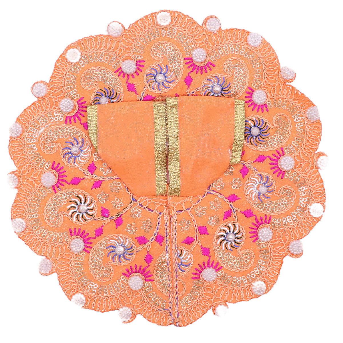 Moti decorated & leaf design orange dress for Laddu Gopal