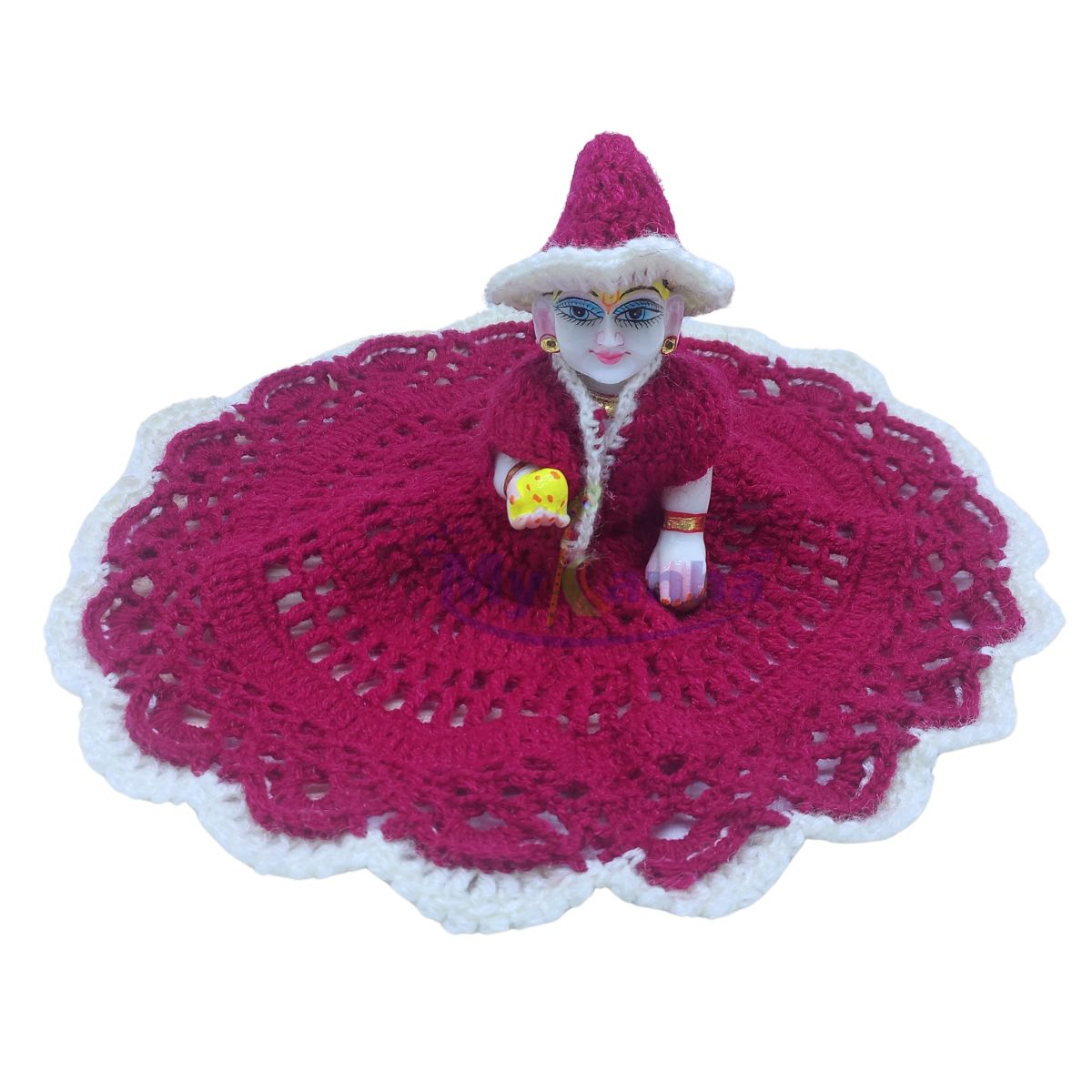 Border designer woollen Dark Pink dress for Kanha ji