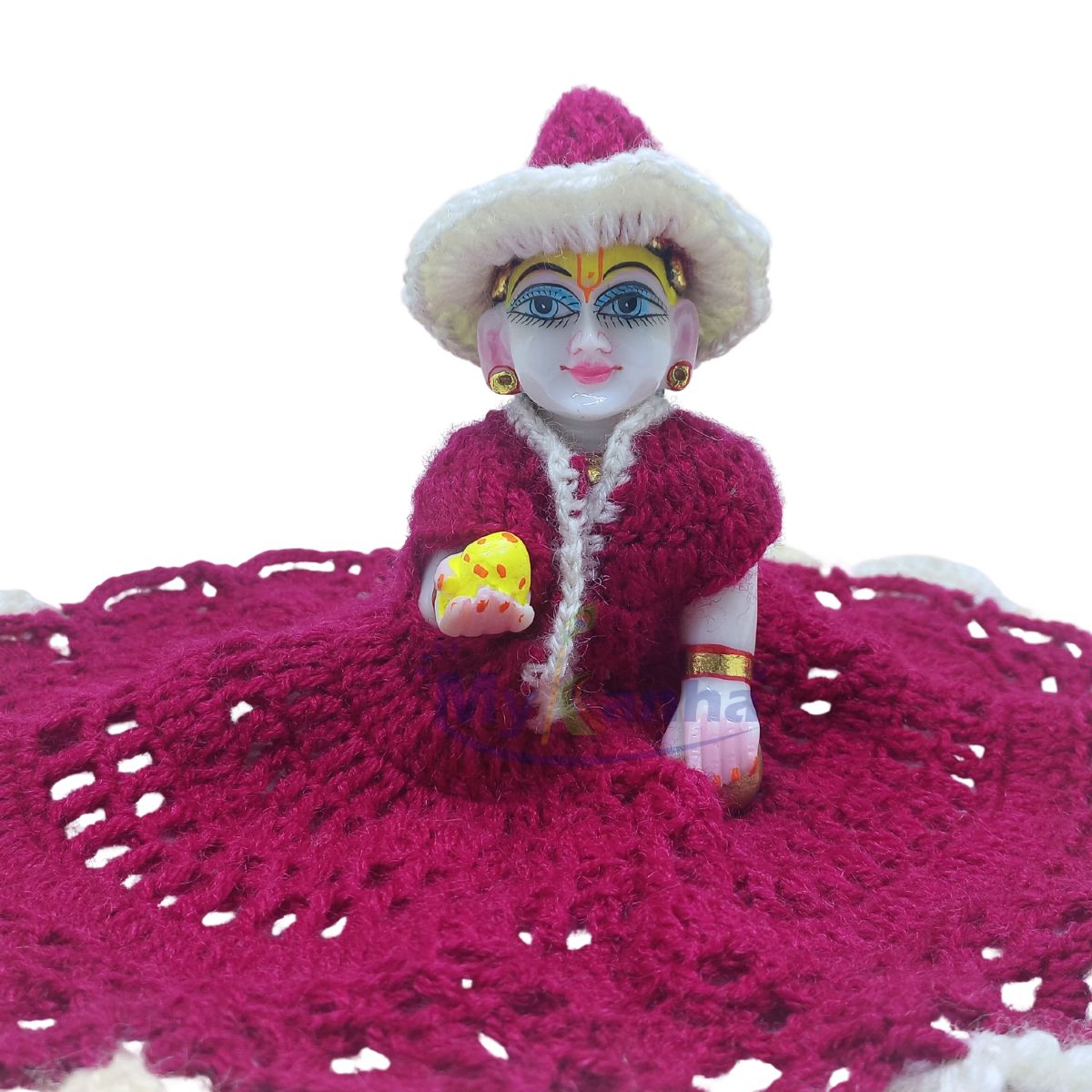 Border designer woollen Dark Pink dress for Kanha ji