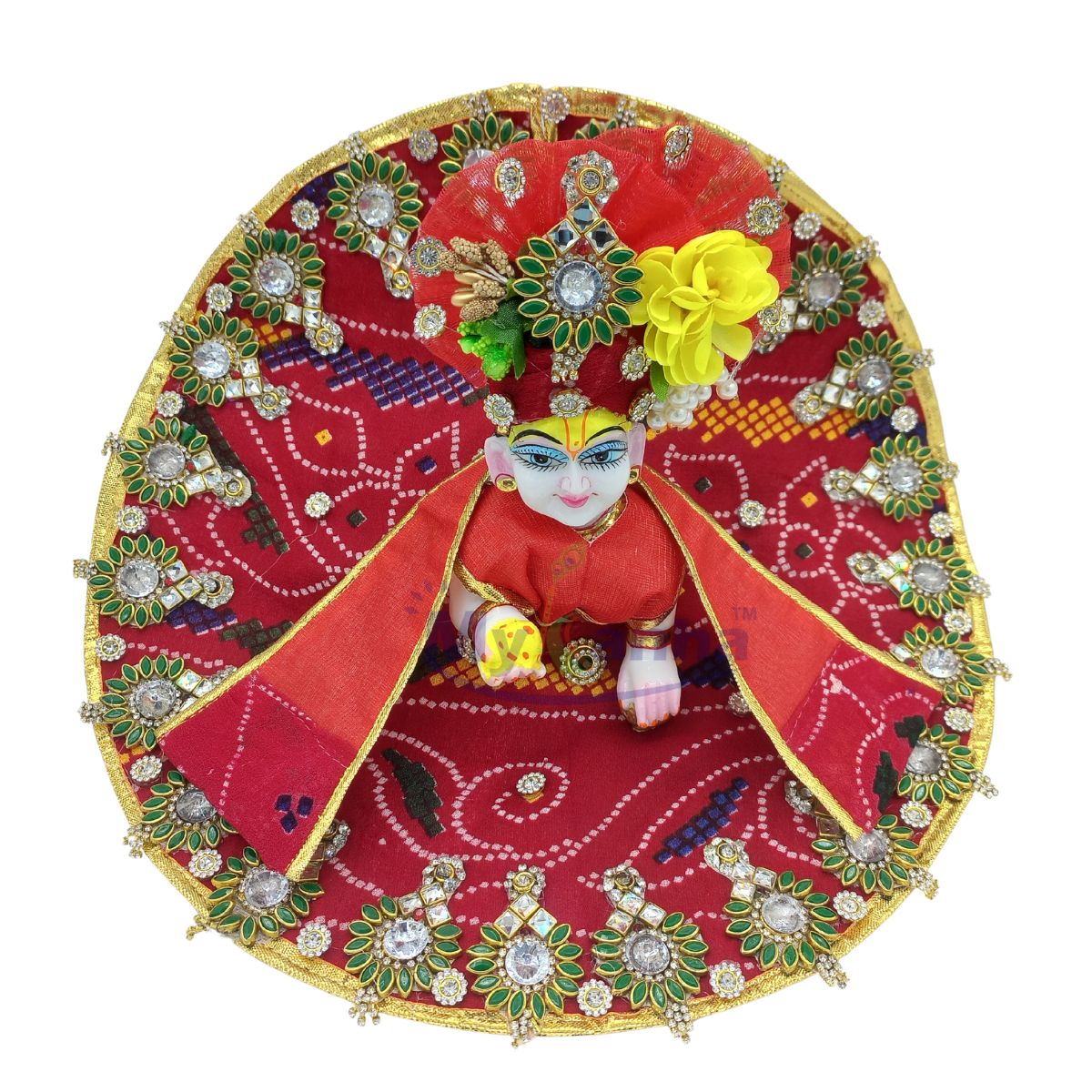 Chunri print heavy decorated dress for Laddu Gopal Ji (Red)