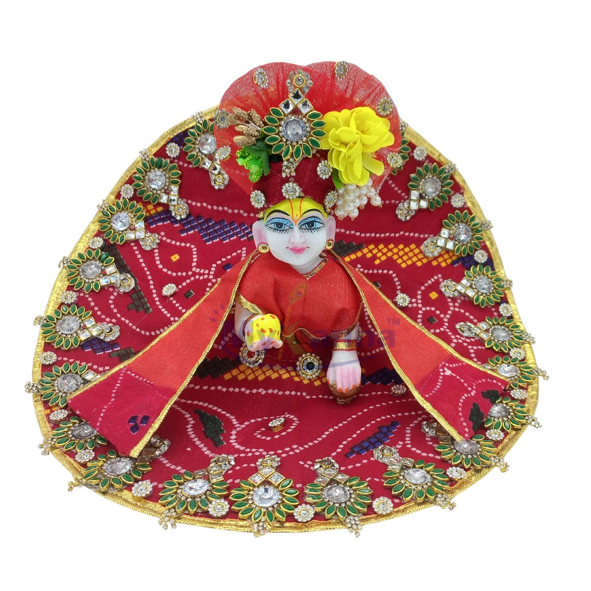Chunri print heavy decorated dress for Laddu Gopal Ji (Red)