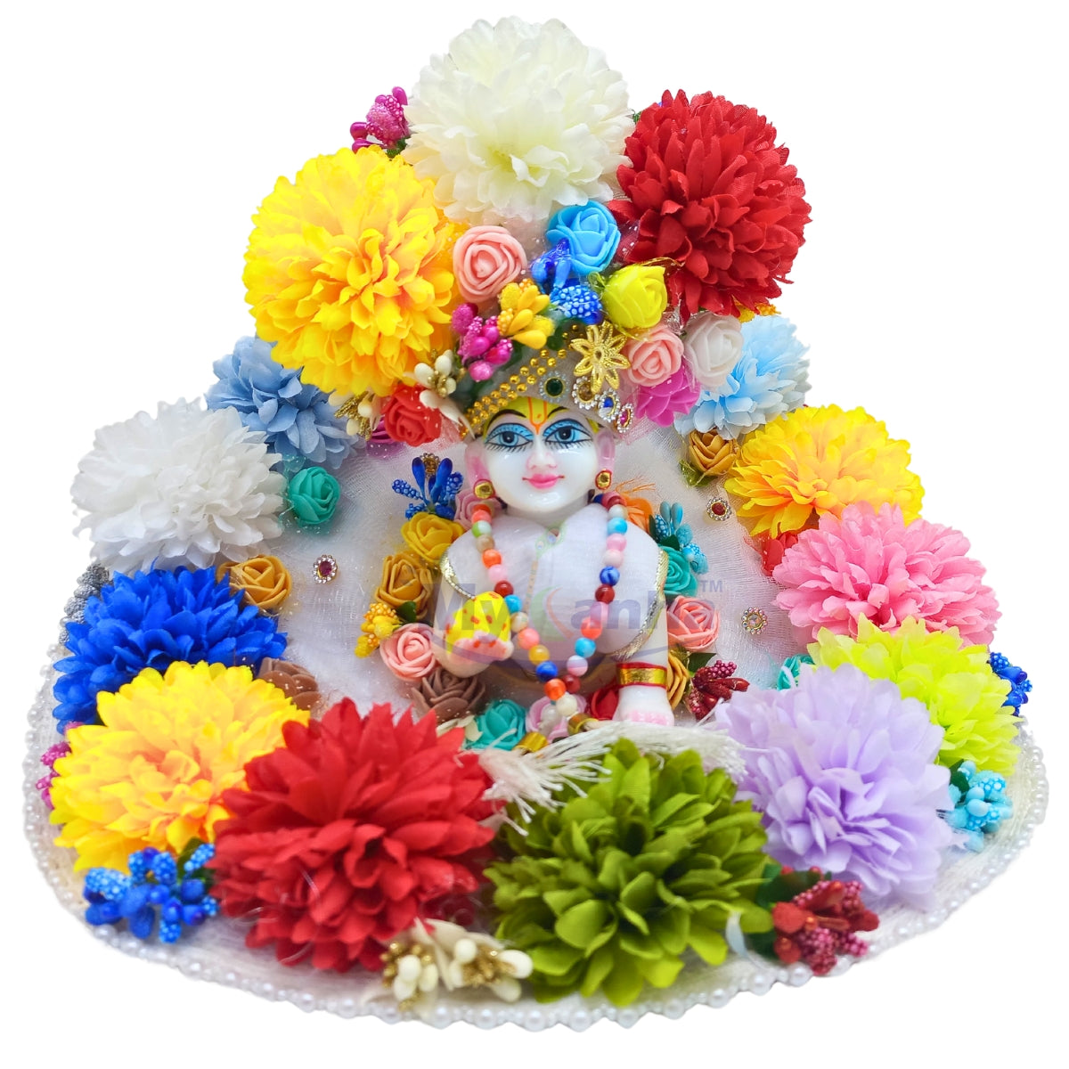 Flower decorated white heavy festive dress for Laddu Gopal Ji