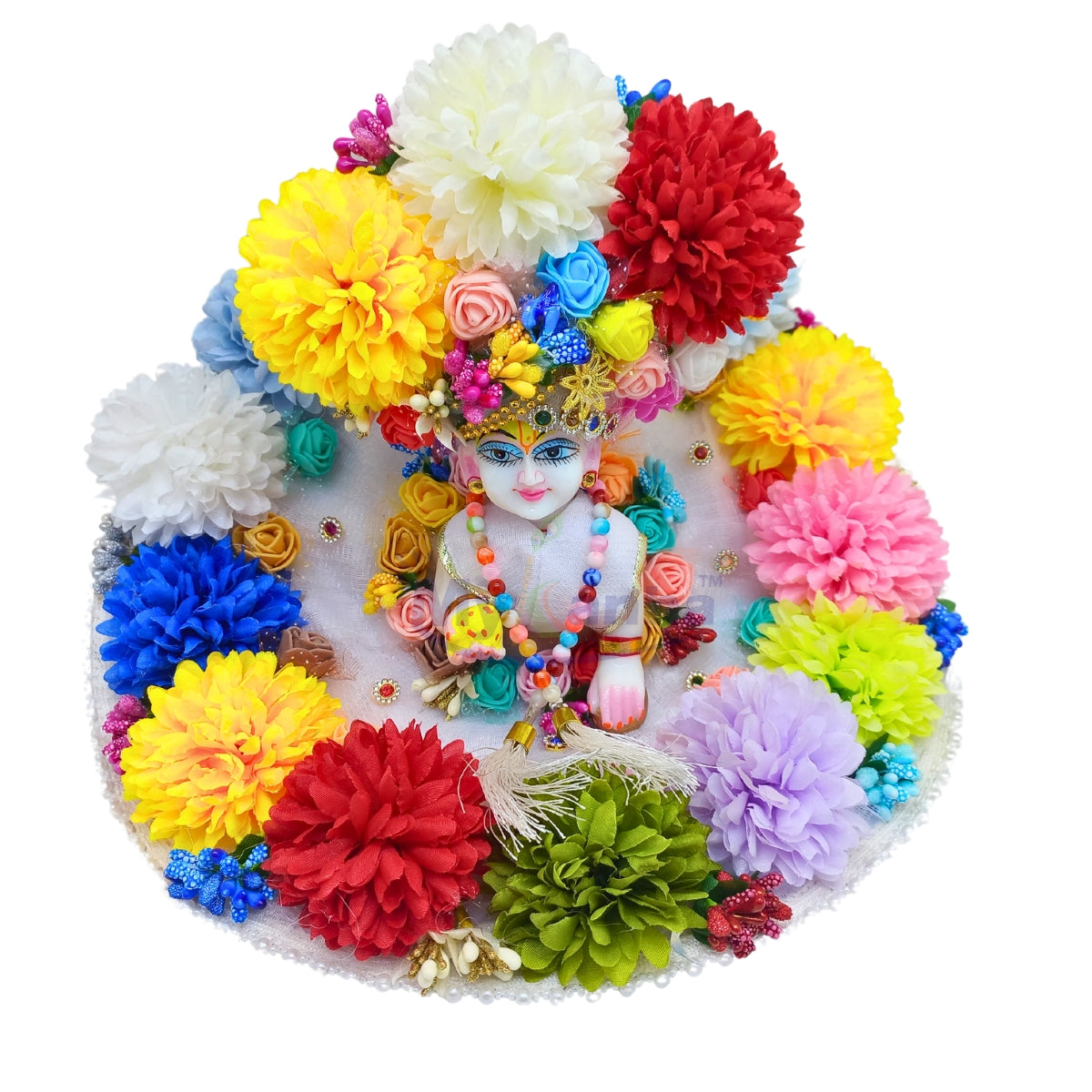 Flower decorated white heavy festive dress for Laddu Gopal Ji