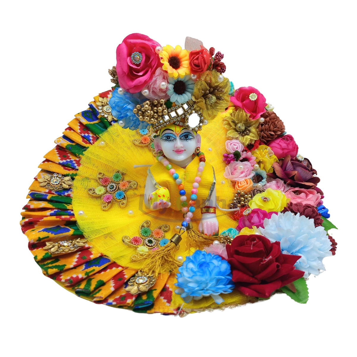 Flower decorated yellow heavy festive dress for Bal Gopal Ji