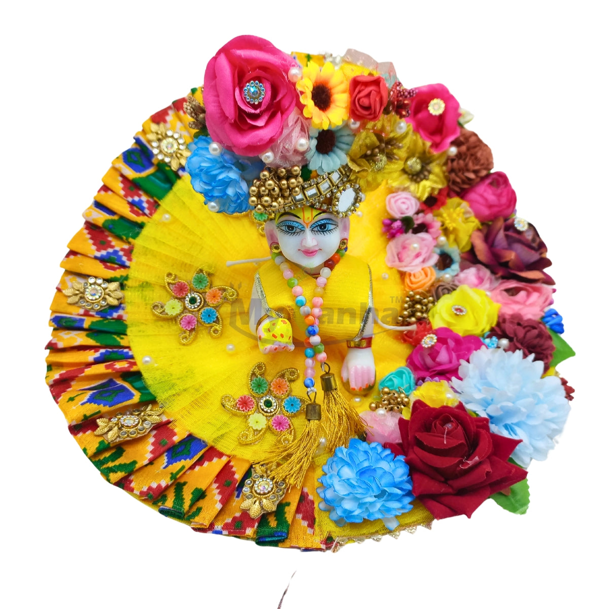 Flower decorated yellow heavy festive dress for Bal Gopal Ji
