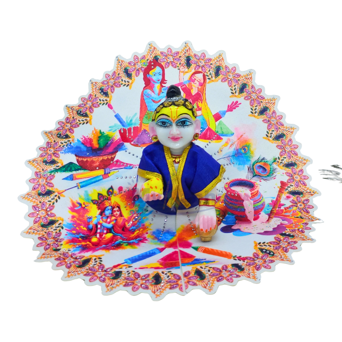 Holi special Krishna playing flute printed dress for Laddu Gopal ji