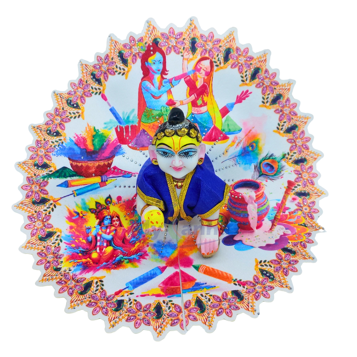 Holi special  Krishna playing flute printed dress for Laddu Gopal ji