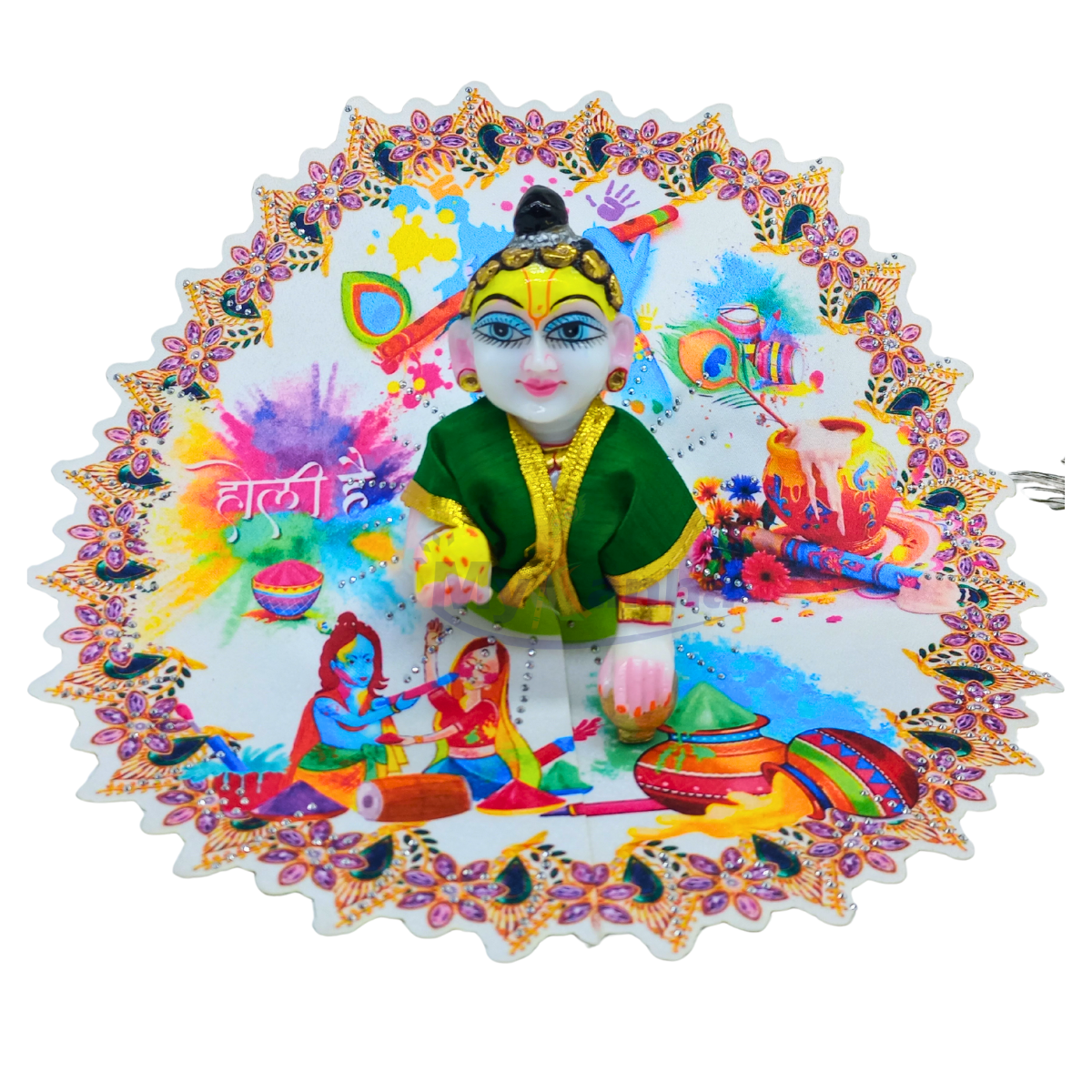 Holi special Radha Krishna playing holi printed dress for Laddu