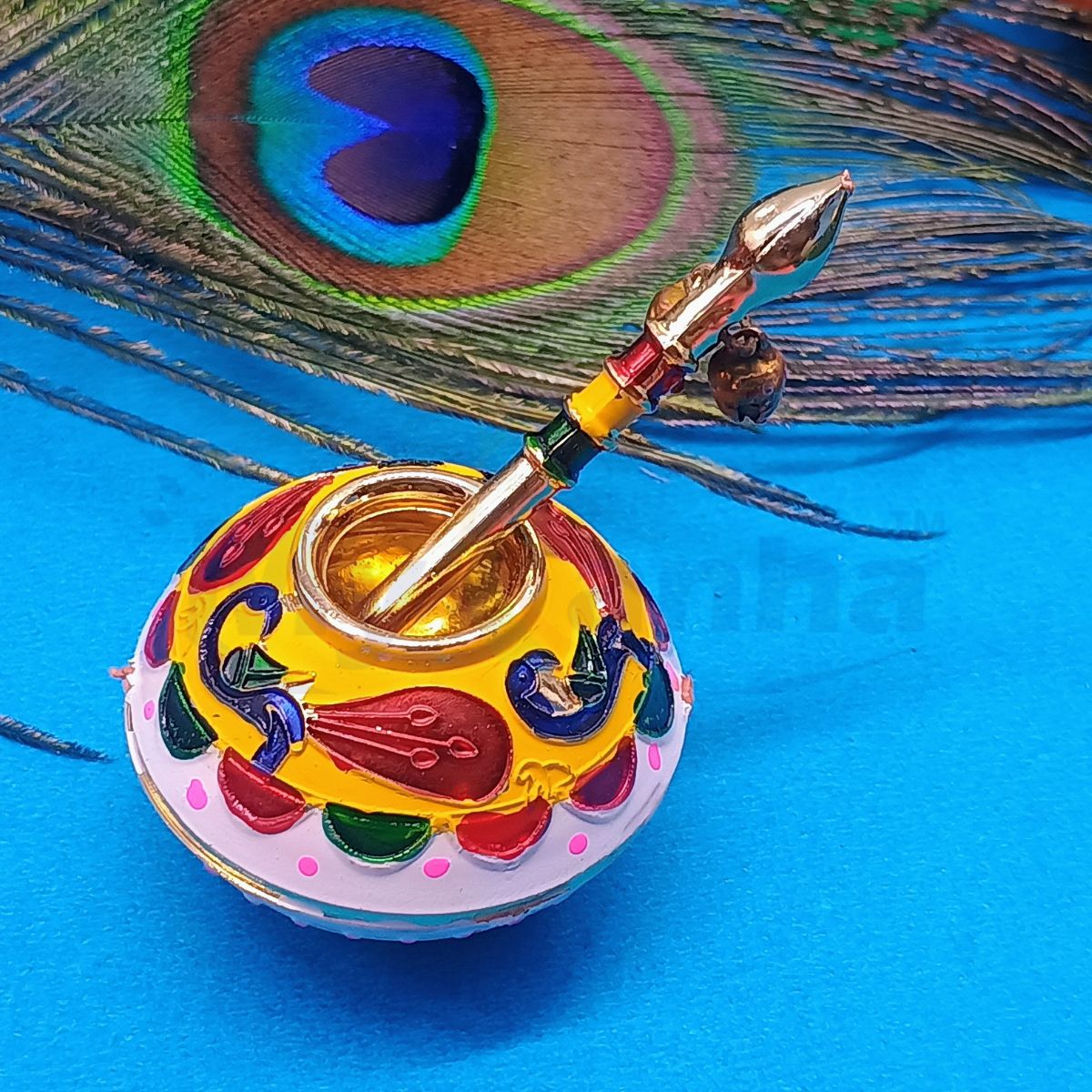 Meenakari Dahi Handi matki with ghungru stick for janmashtami decoration