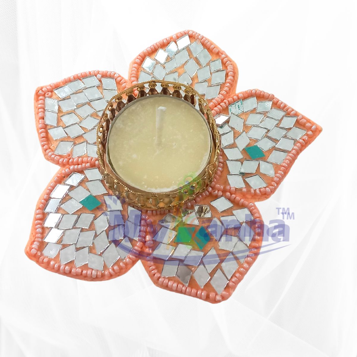 Mirror work T-light candle for festive decoration