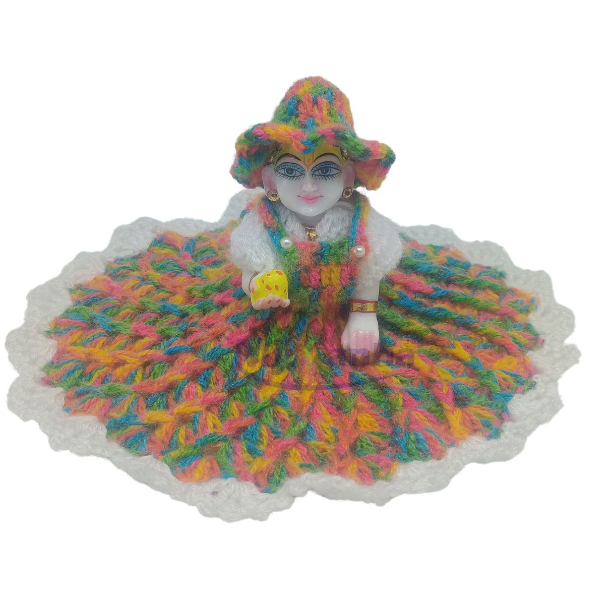 Multicolor with white border design woollen dress for Laddu Gopal ji