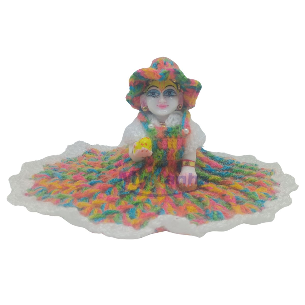 Multicolor with white border design woollen dress for Laddu Gopal ji