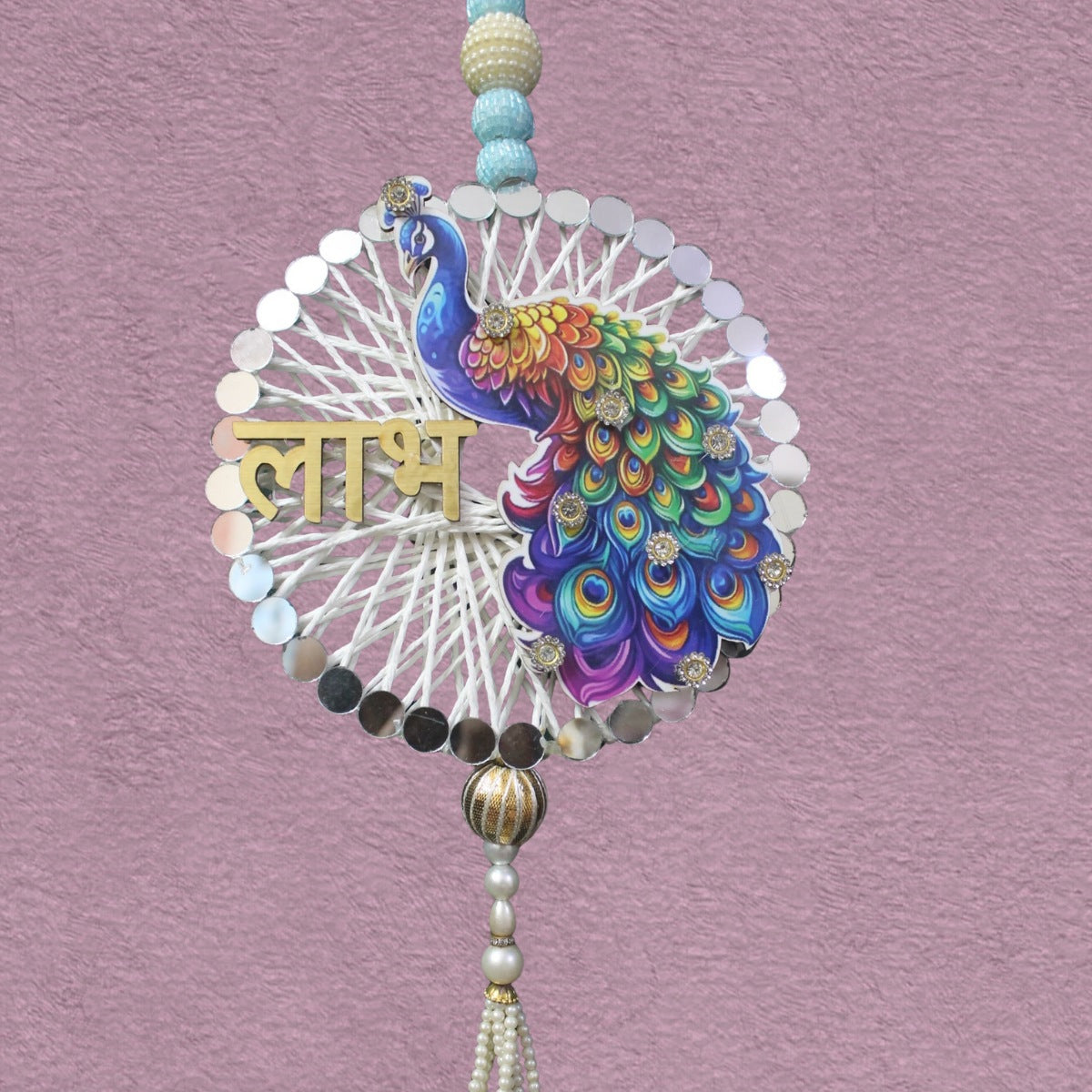 Peacock design & Macrame decorated Shubh Labh hanging for home decoration