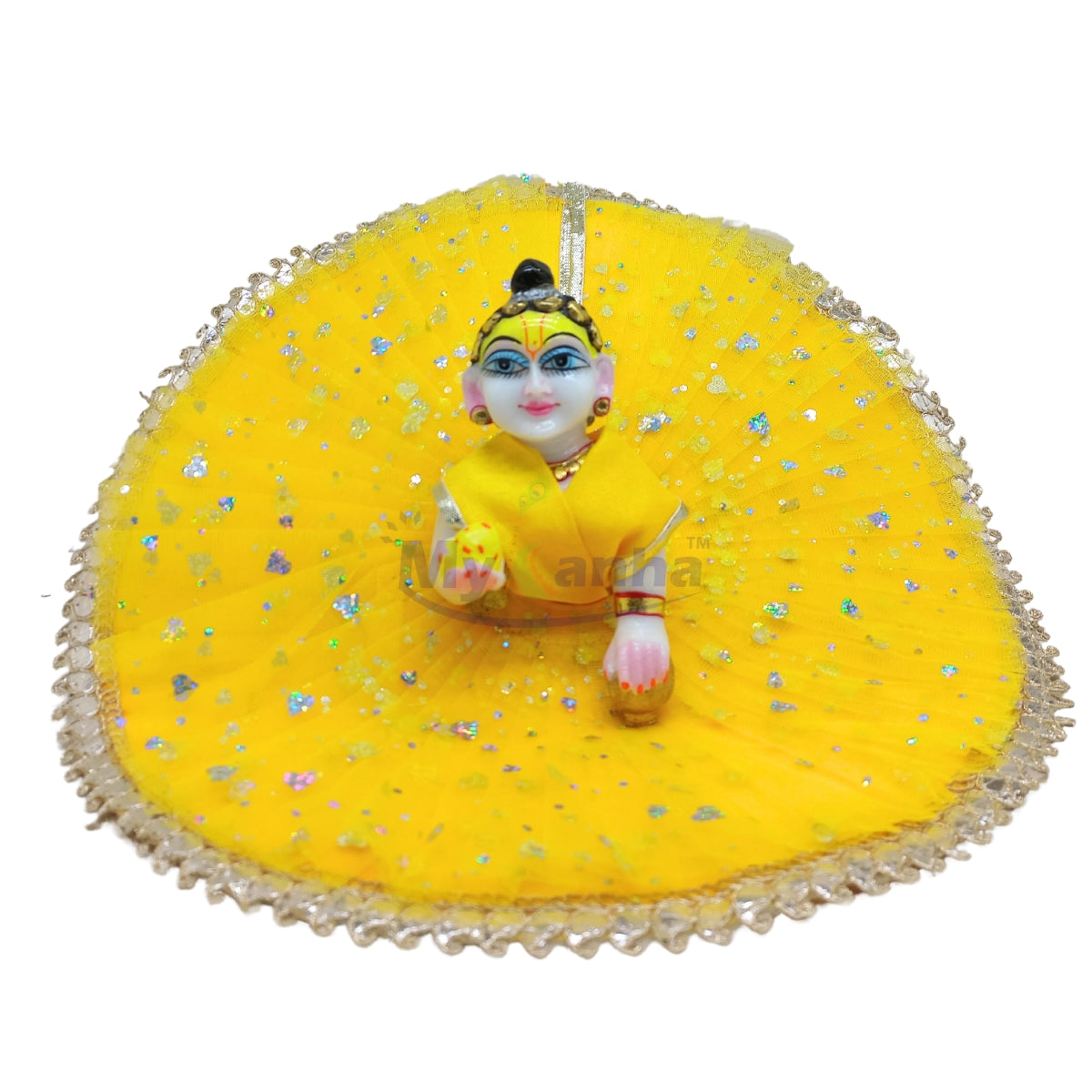 Sparkle and net decorated dress for Laddu Gopal JI - Yellow