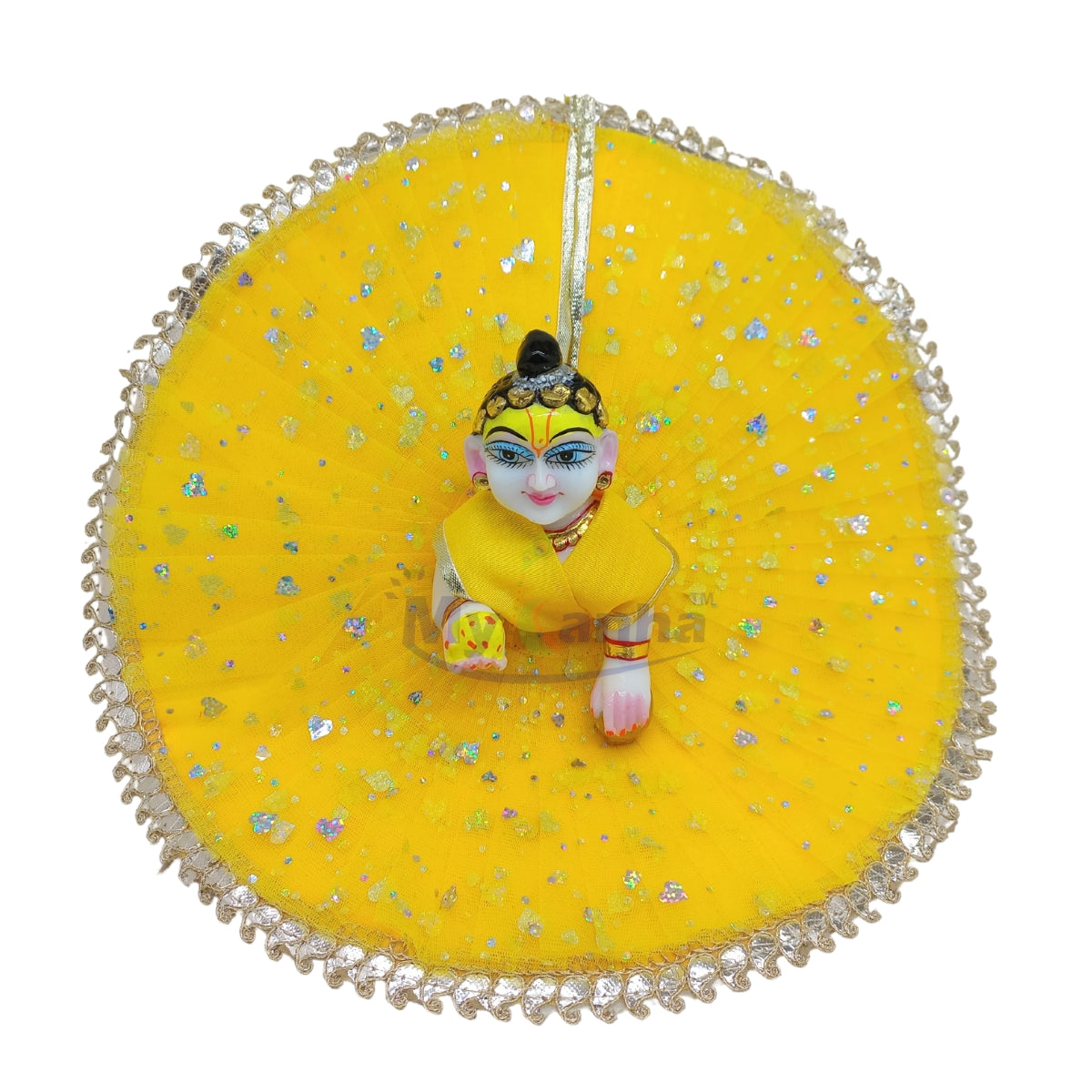 Sparkle and net decorated dress for Laddu Gopal JI - Yellow