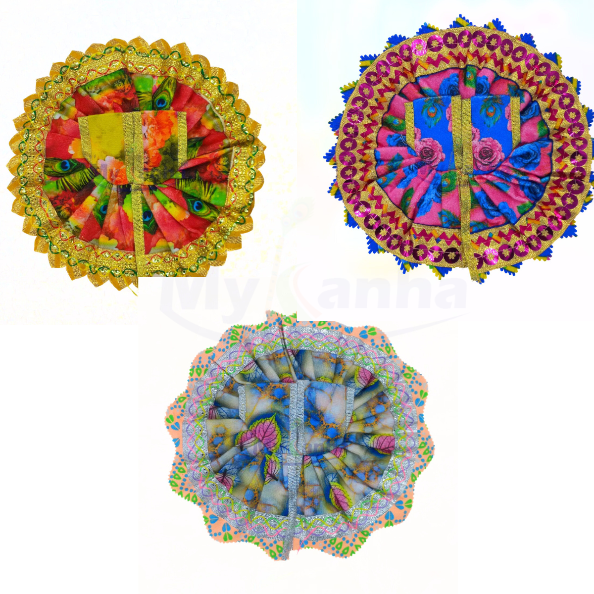 Velvet design multicolor 3 dresses for Laddu Gopal Ji - Random colors