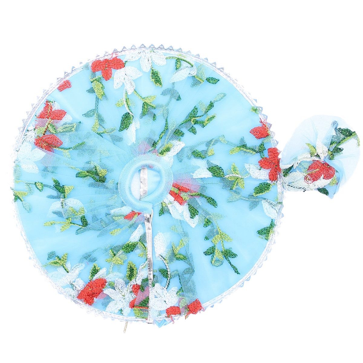 Sky blue flower design frill dress for Laddu Gopal Ji