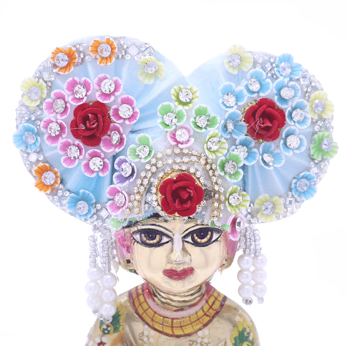 Flower and stone decorated blue pagdi for Laddu Gopal Ji