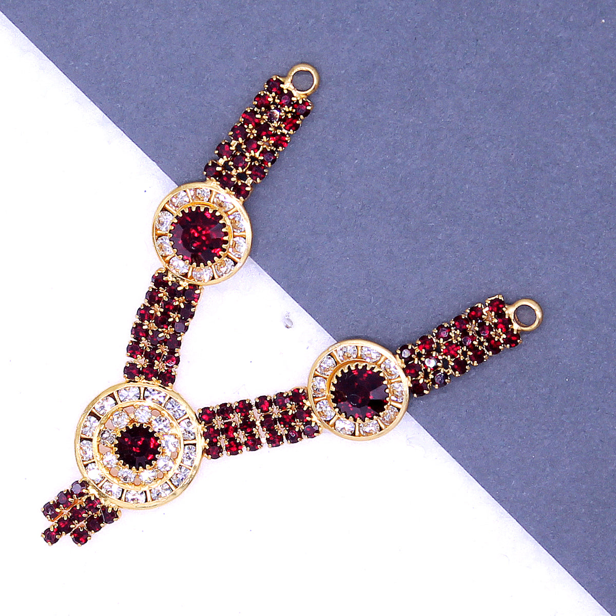 Mahroon Stone decorated heavy haar for Idols ( 2.5 Inches )