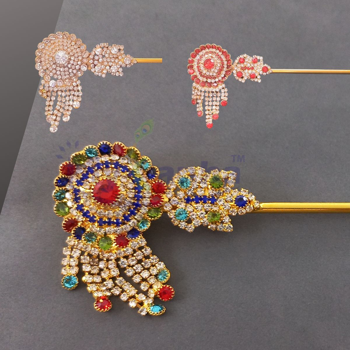Stone decorated latkan flute for Idols (6 Inches)
