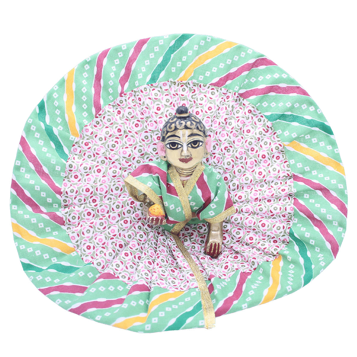 Dual pattern summer designer green dress for Laddu Gopal Ji