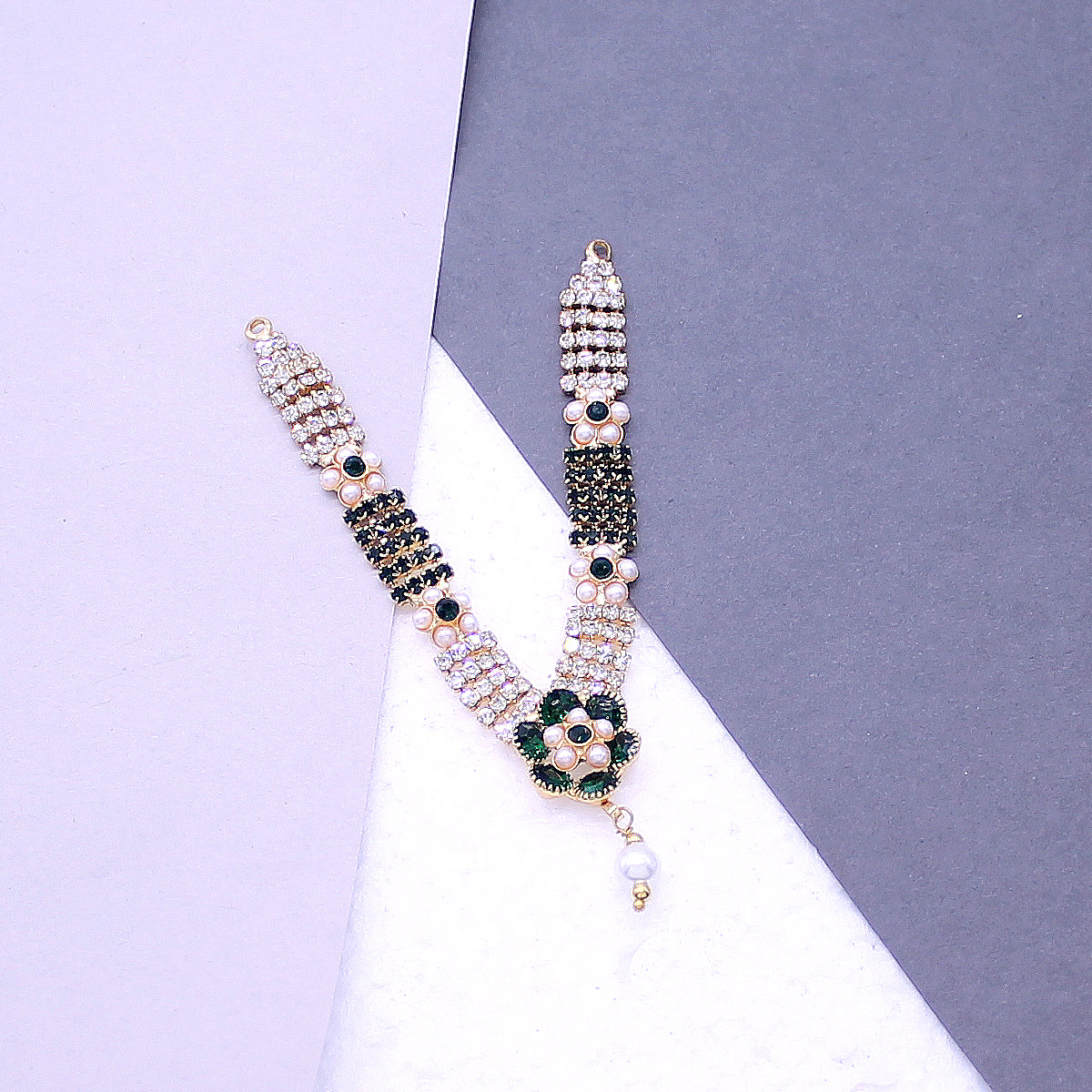 Beads & green stone decorated Haar for idols