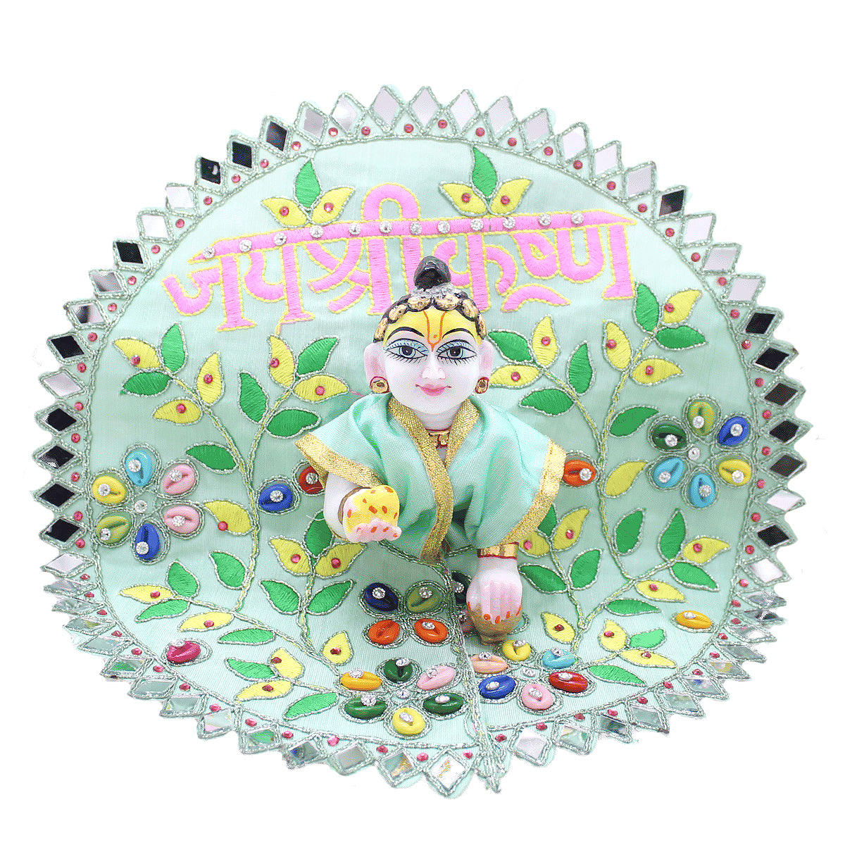 Jai Shree Krishna Printed designer green dress for Kanha Ji