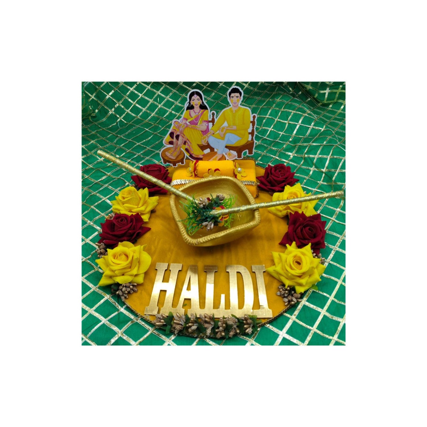 Haldi Ceremony Decorative Platter – Bride & Groom Theme