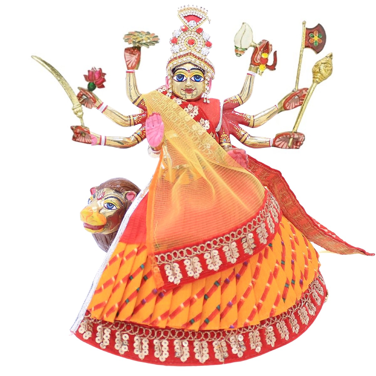 Frill and Churni print base designer poshak  for Mata Rani