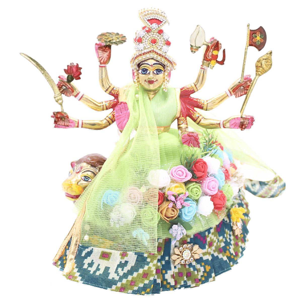 Green Chunri printed heavy dress for Mata Rani