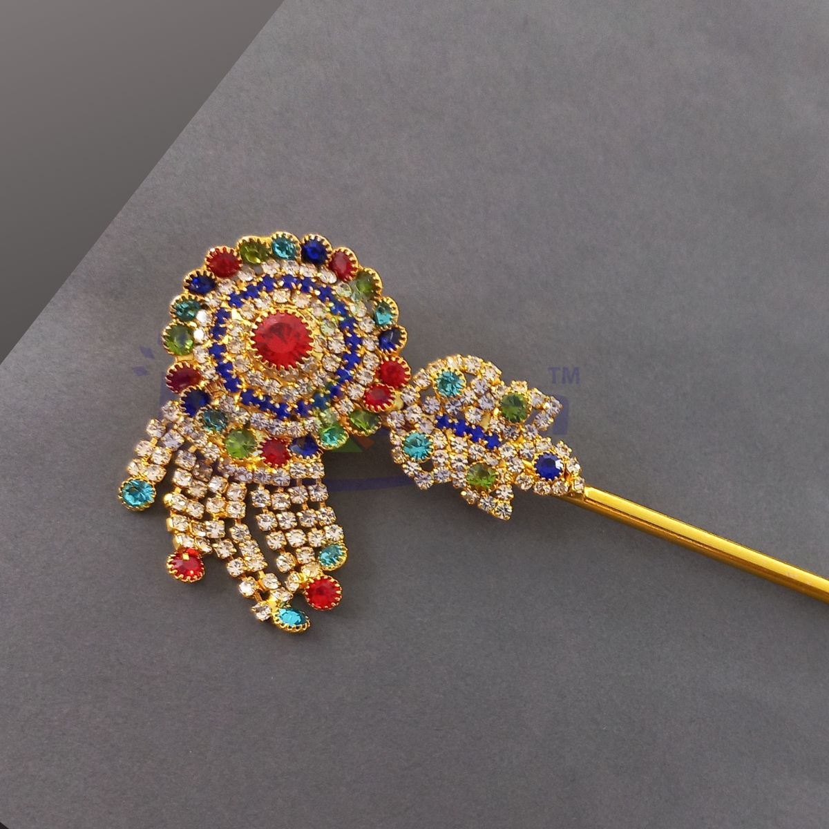 Stone decorated latkan flute for Idols (6 Inches)