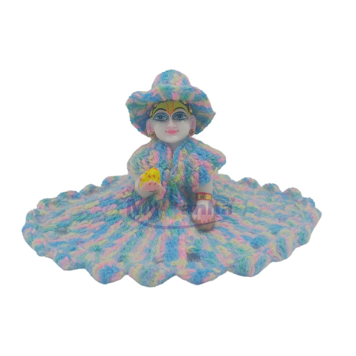 Multicolor  woollen dress for Laddu Gopal ji - Sky blue
