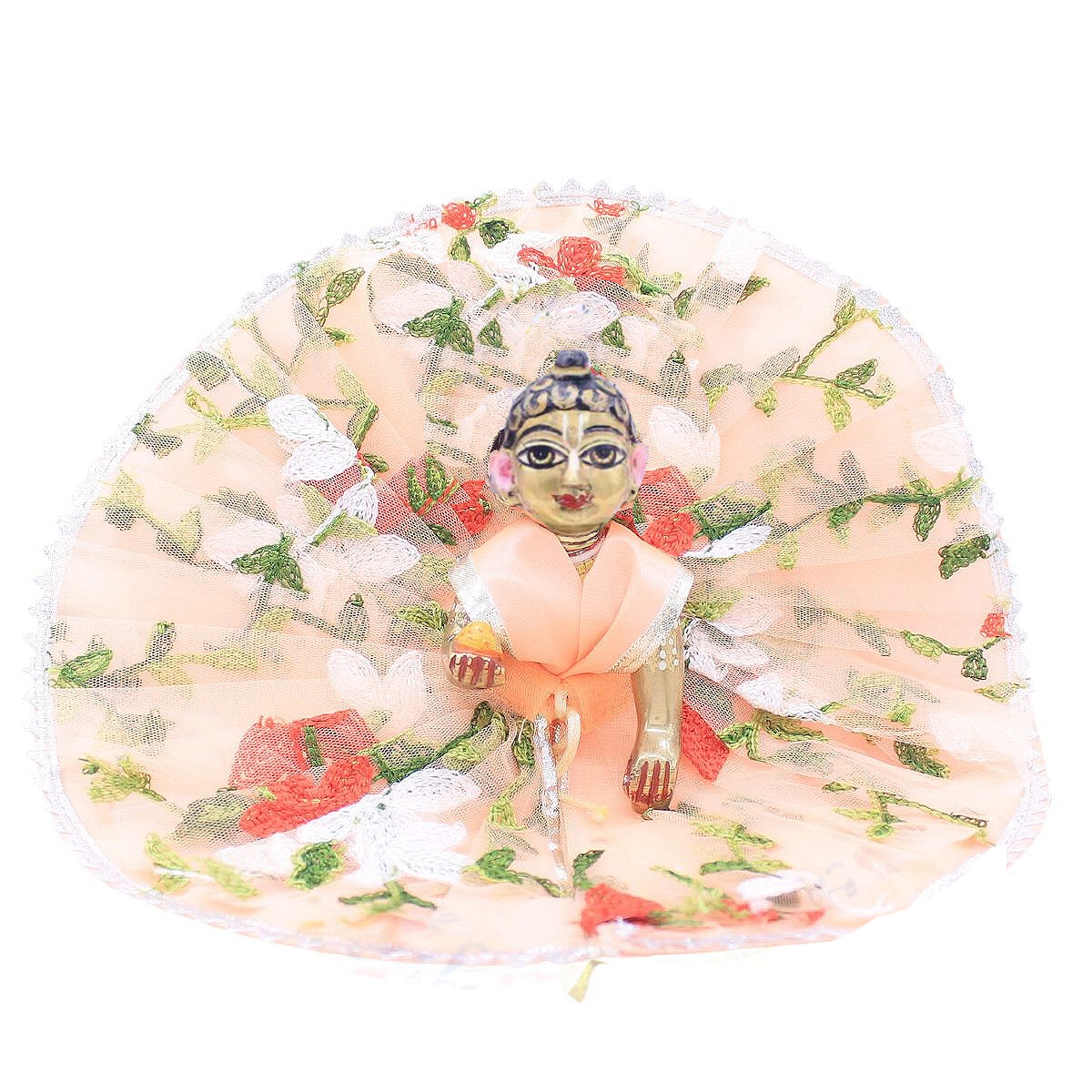 Orange flower design frill dress for Laddu Gopal Ji